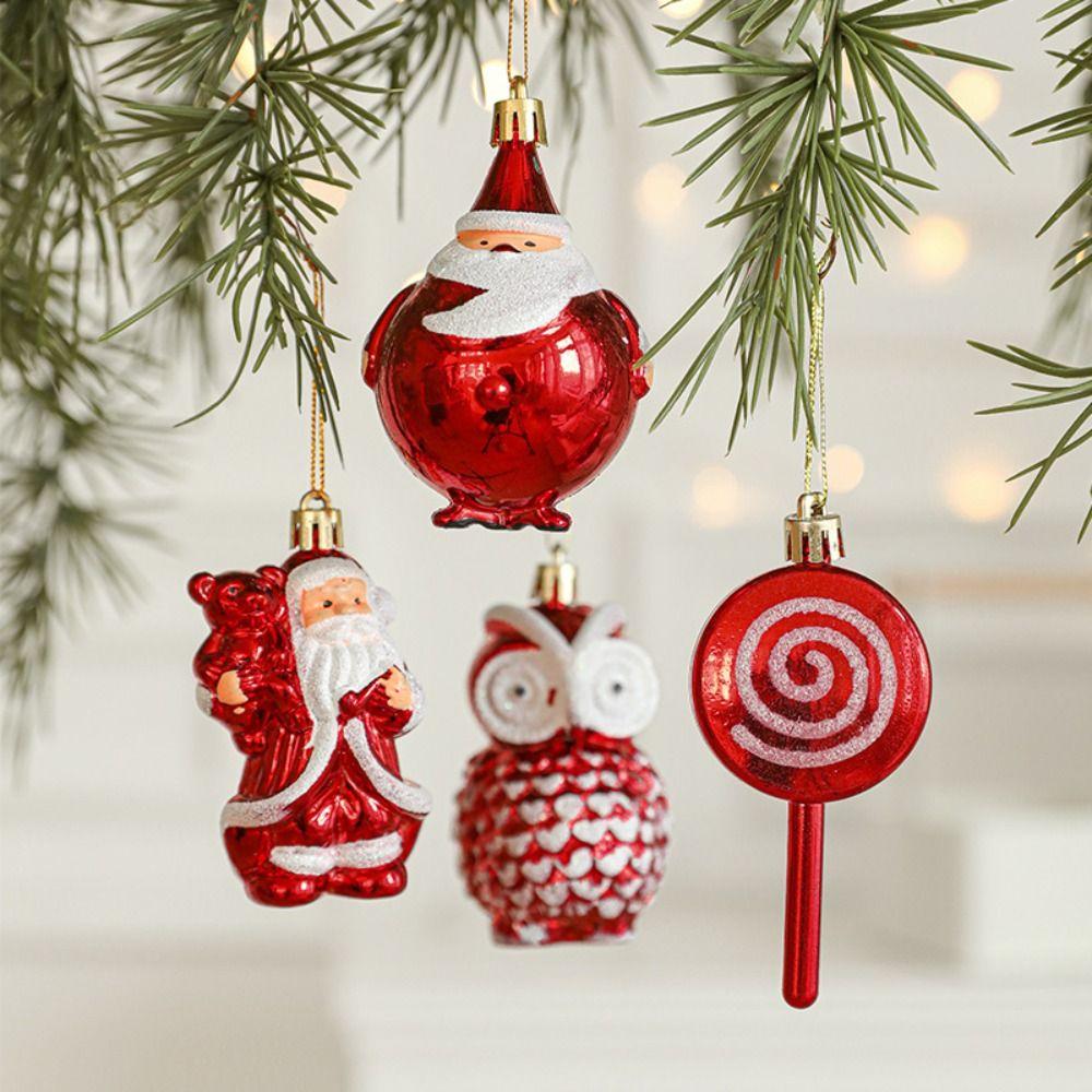 2PCS Plastic Christmas Hanging Decoration Red&white Christmas Tree Ornament Christmas