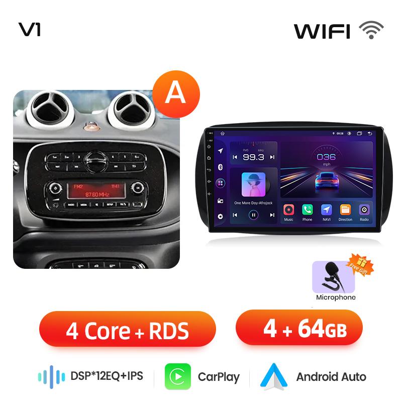 Junsun 8 Core Wireless CarPlay Android Auto Car Radio For Mercedes Benz Smart 453 Fortwo 2014-2020 4G WiFi GPS Navigation Stereo