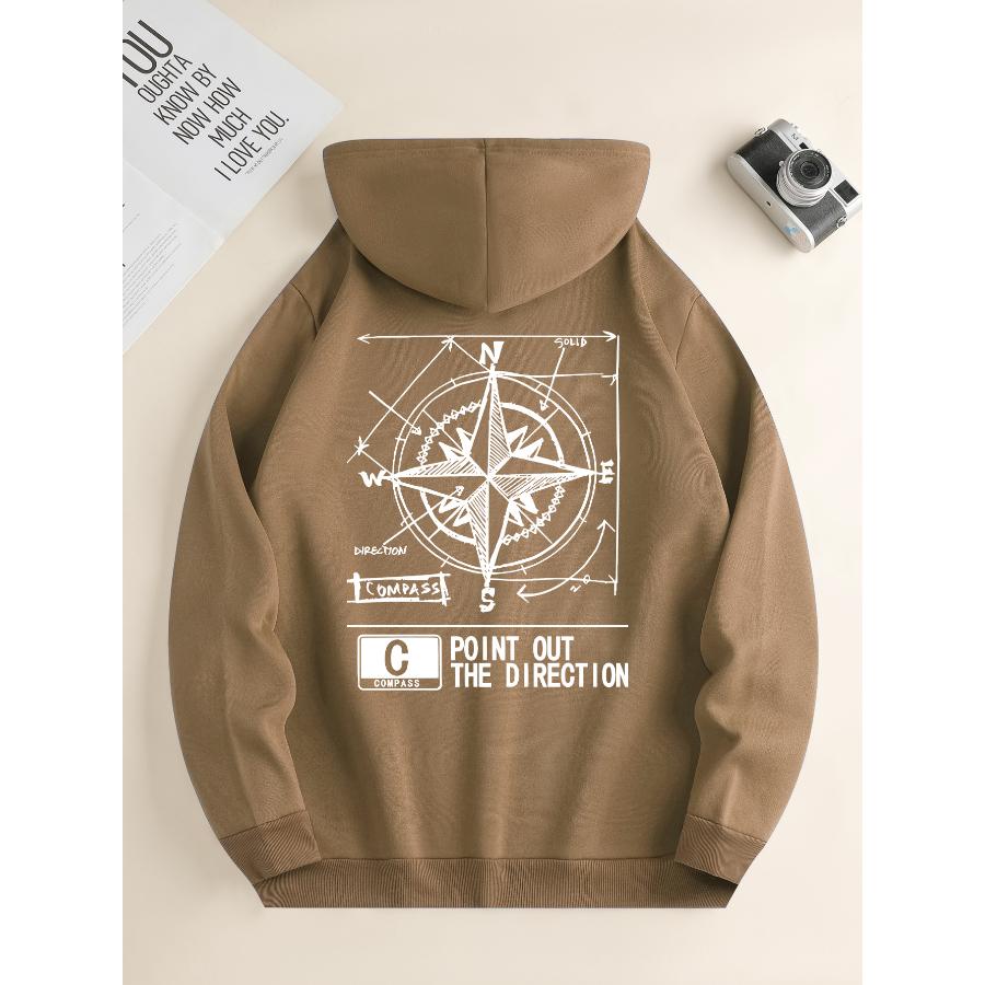 Men's New Fashion Hoodie, Casual Daily Drawstring Hooded Sweatshirt, Geometric Printing, Front Kangaroo Pocket, Men's Jacket