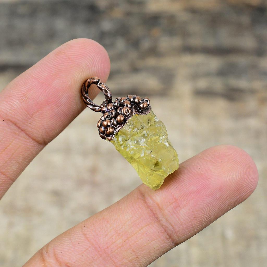 Lemon Quartz Rough Pendant Electroformed Copper Pendant Handmade Electroformed Jewelry Genuine Gemstone Pendant Copper Jewelry Gift For Him