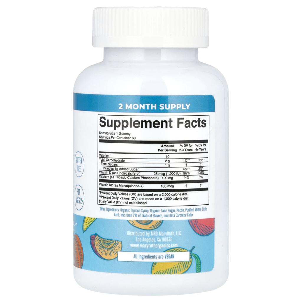 MaryRuth's, Жевательные конфеты с кальцием K2 + D3, Персик, Манго и Абрикос, 60 жевательных конфет