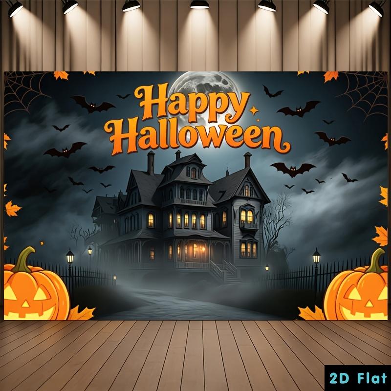 1 piece of party banner - Foggy Night Haunted House Pumpkin Bat Halloween Printed Background Cloth