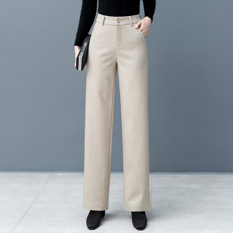 Women's Wool High-Waisted Wide-Leg Pants - Autumn & Winter Fashionable Slimming Casual Trousers