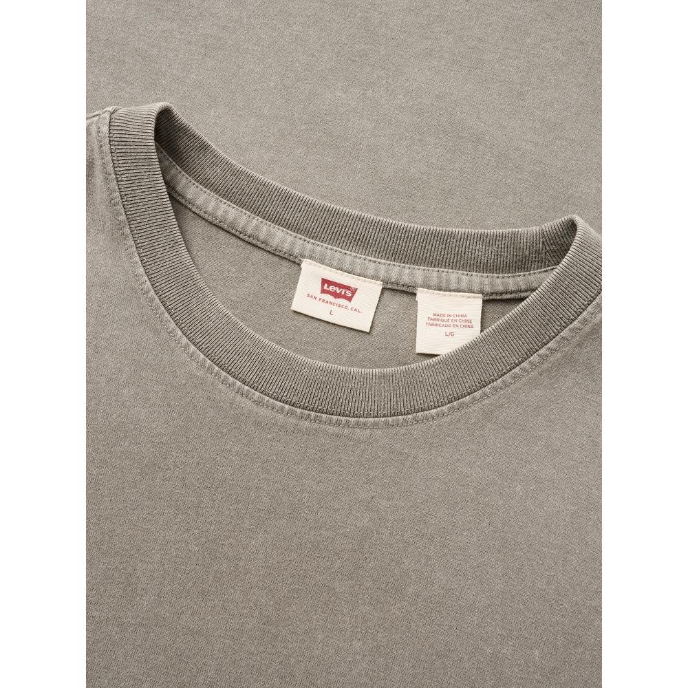 Levis Повседневная Удобная Простая Футболка с Вышитым Логотипом в Рубчик с Круглым Вырезом и Короткими Рукавами Мужские Футболки Серо-Зеленый 003MZ-0002