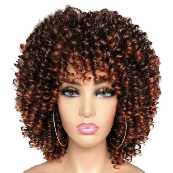 African Women Short Kinky Curly Wigs Silk Hair Natural Look with Bangs High Temperature Wigs Long-Lasting Wear