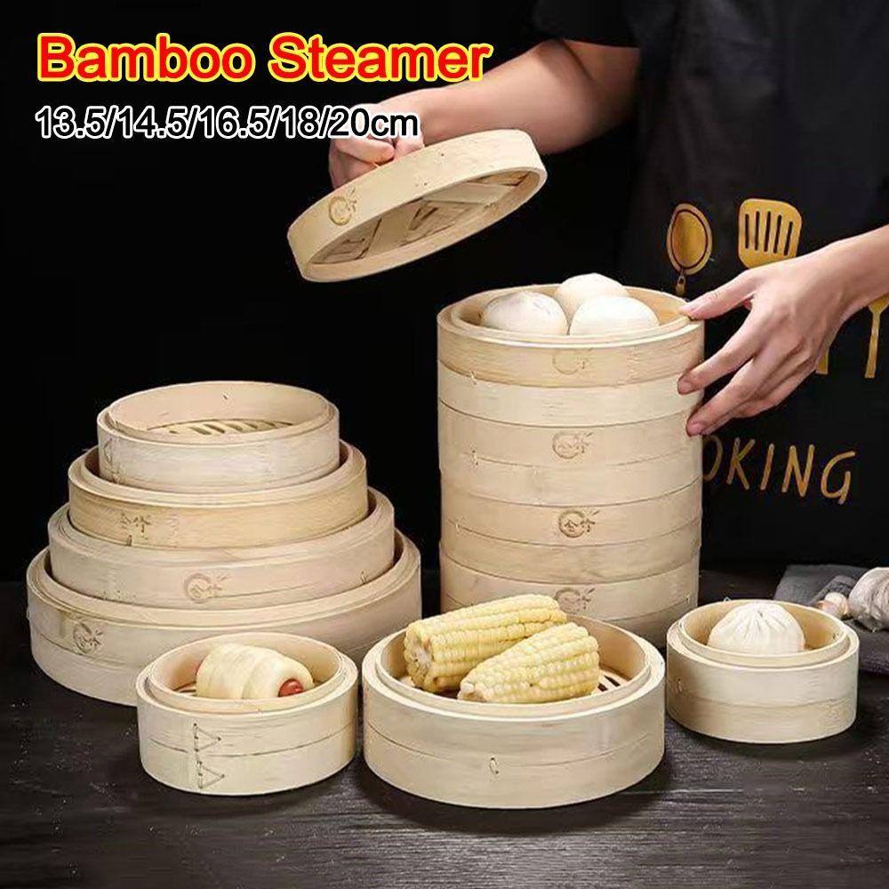 Новая ручная бамбуковая пароварка, штабелируемая, с крышкой, корзина-пароварка, большая вместимость, кухонная посуда, для приготовления клейкого риса