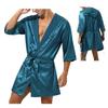 Men Casual Lounge Homewear Night Robe Sleepwear Pajamas Hooded Night-robe