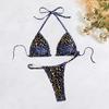 2Pcs/Set Women Sexy Bikini Set Leopard Print Halter Bra Faux Pearls Briefs Set Quick Drying Swimsuit
