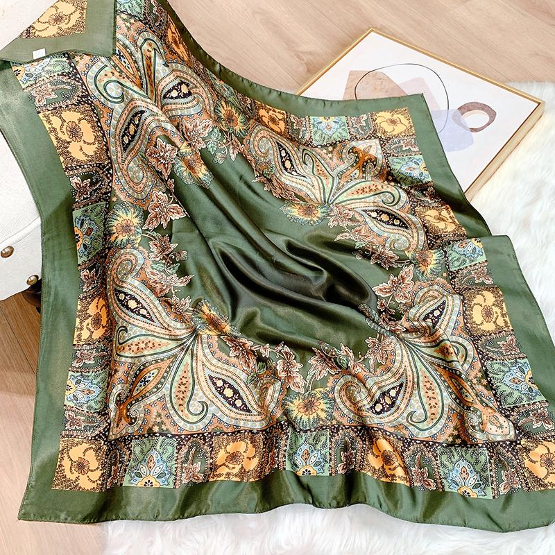 Bohemia Luxury 90cm Square Silk Hijab Scarf Women Neckerchief Female Headband Hair Bands Print Scarves Foulard Wrap Bandana