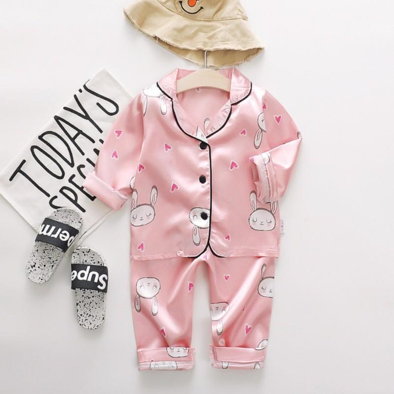 Autumn Baby Kids Girls Boys Long Sleeve Cartoon Rabbit Blouse+Pants Pajamas Sleepwear Set