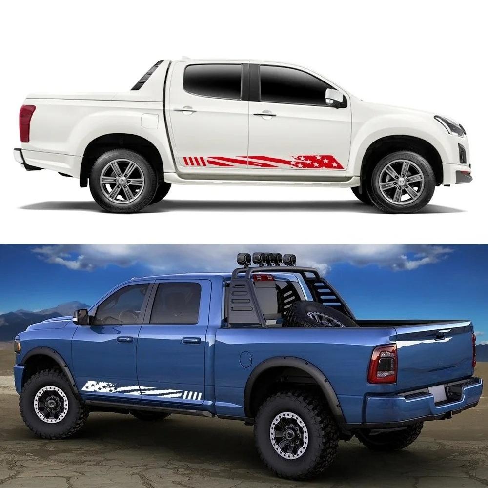 2 шт. Наклейки на боковую дверь пикапа Звезды Полосы Для Ford F150 Ranger Toyota Hilux Tacoma Dodge RAM Dmax Автомобильные Аксессуары для Декора