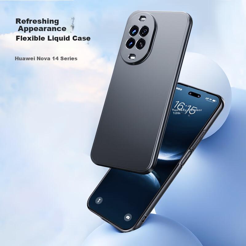 BIAZE Phone Case for Huawei Nova 14, Nova 14 Full Protection Shockproof Ultra-Thin Heat Dissipation Bare Phone Feel Liquid Matte Soft JK949 Black
