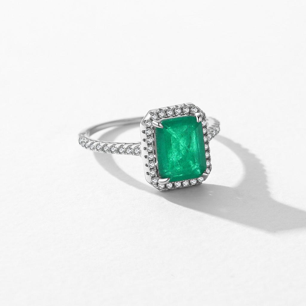 MODIAN 925 Silver Luxury Rectangle Emerald Cut Sparkling Ring Platinum Plated For Women Wedding Statement Jewelry Gift