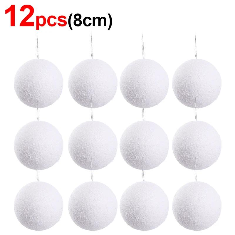 24/6 шт. белых пенопластовых рождественских шаров, подвесная подвеска для елки 4/6/8 см, снежные украшения для новогодней свадебной вечеринки, украшения для дома
