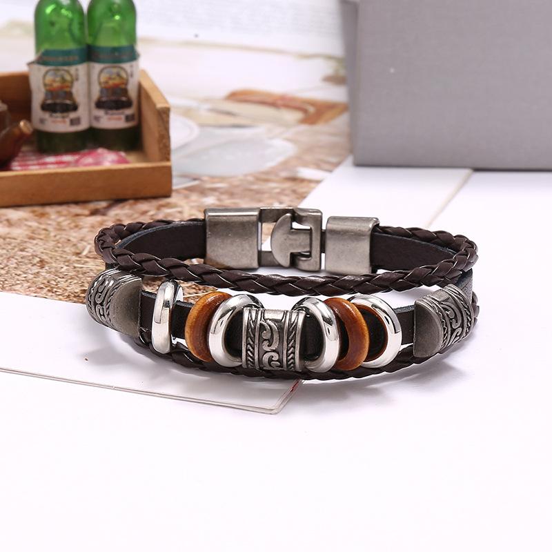 Fashion Pu Leather Bracelet Jewelry Vintage Style For Men Women MIT