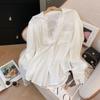 2024 Elegant White Two-Piece Lace Stitching Long-Sleeve Loose Shirt Top for Women