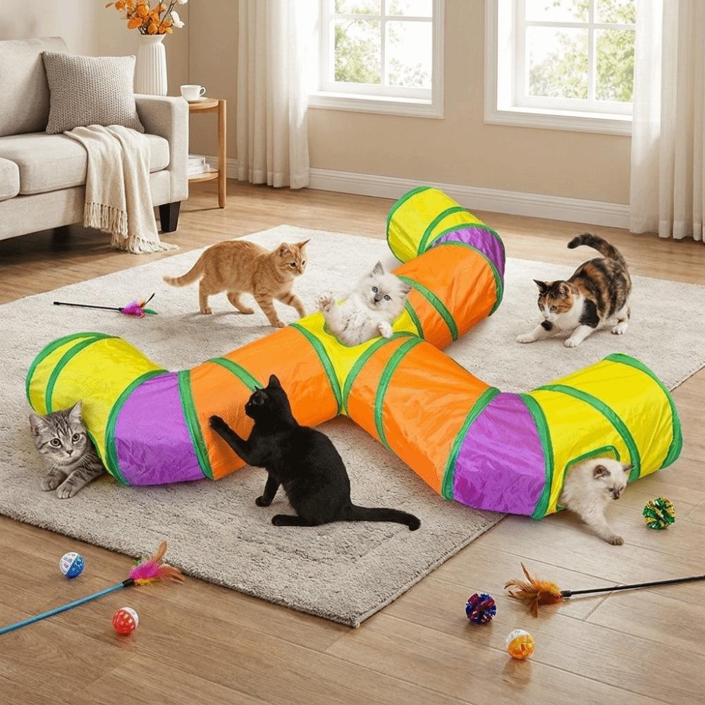 Extended Folding Cat Tunnel Toy Breathable Pet Playing Tube Funny Cat Hideaway Hideaway