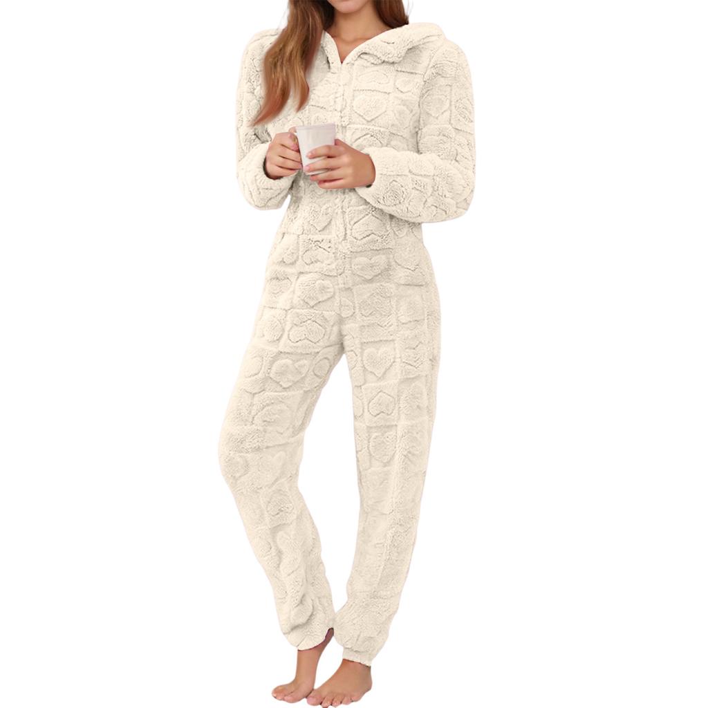 Женская мода однотонная домашняя одежда плюшевый комбинезон с длинными рукавами и капюшоном пижама для отдыха