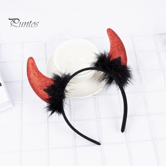 Devil Horn Decor Headband Plush Fabric Handmade Lightweight Elastic Design Hair Hoop Cosplay Parties Halloween Accessories