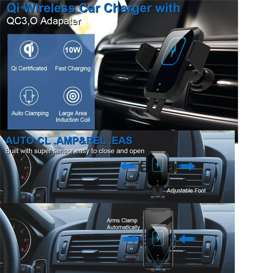 360° Automatic Clamping 10W Qi Wireless Fast Car Charger  Mount Air Vent Cell Phone Holder With Build-in Battery
