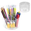 360 Degree Rotating Pen Holder Transparent Desk Pencil Organizer with 4 Compartments Acrylic Marker Caddy for Office Home School Supplies