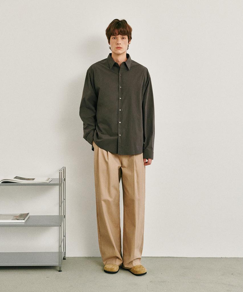 GLW Wide Double-Pleat Cotton Pants Beige
