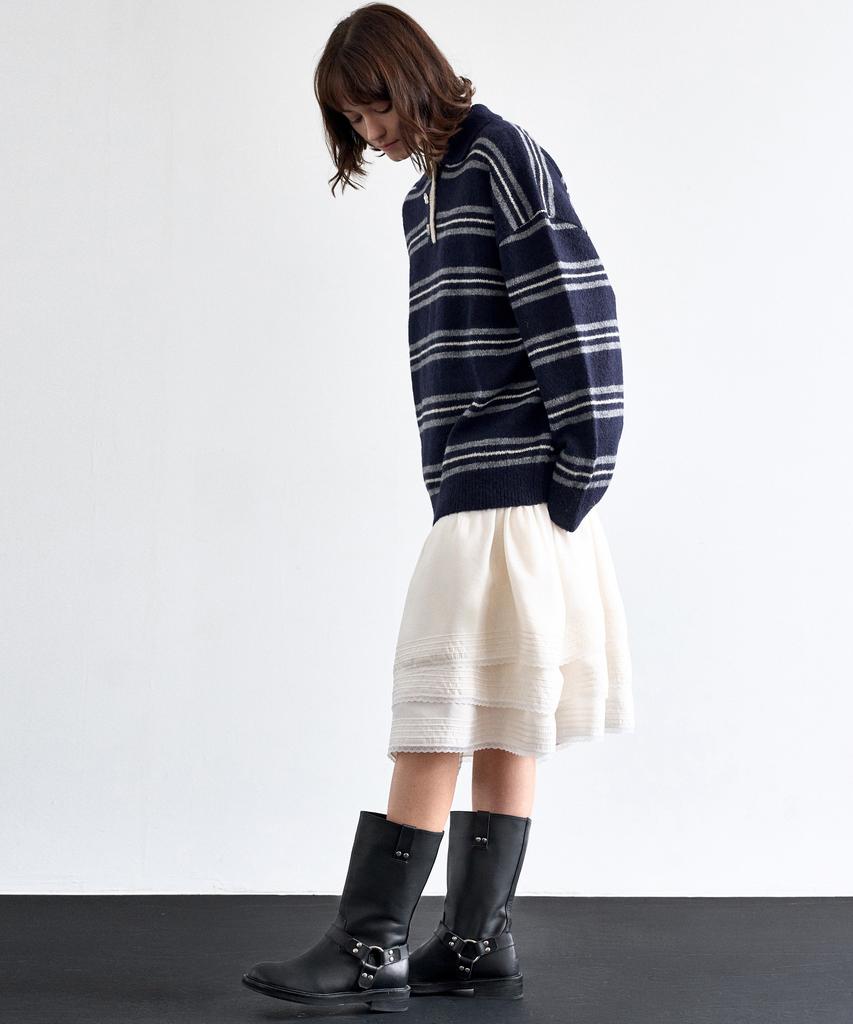 MITTE Wool Stripe Collor Knit_Navy Stripe