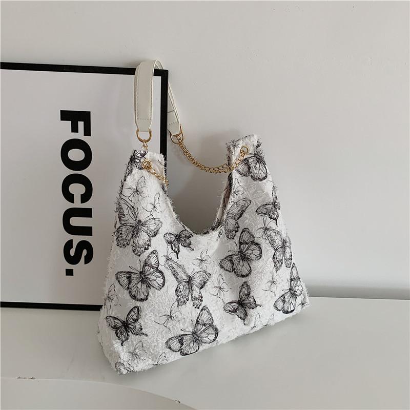 Трендовая холщовая сумка-тоут 2024 для студентов Стильный милый дизайн с кружевом и бабочкой