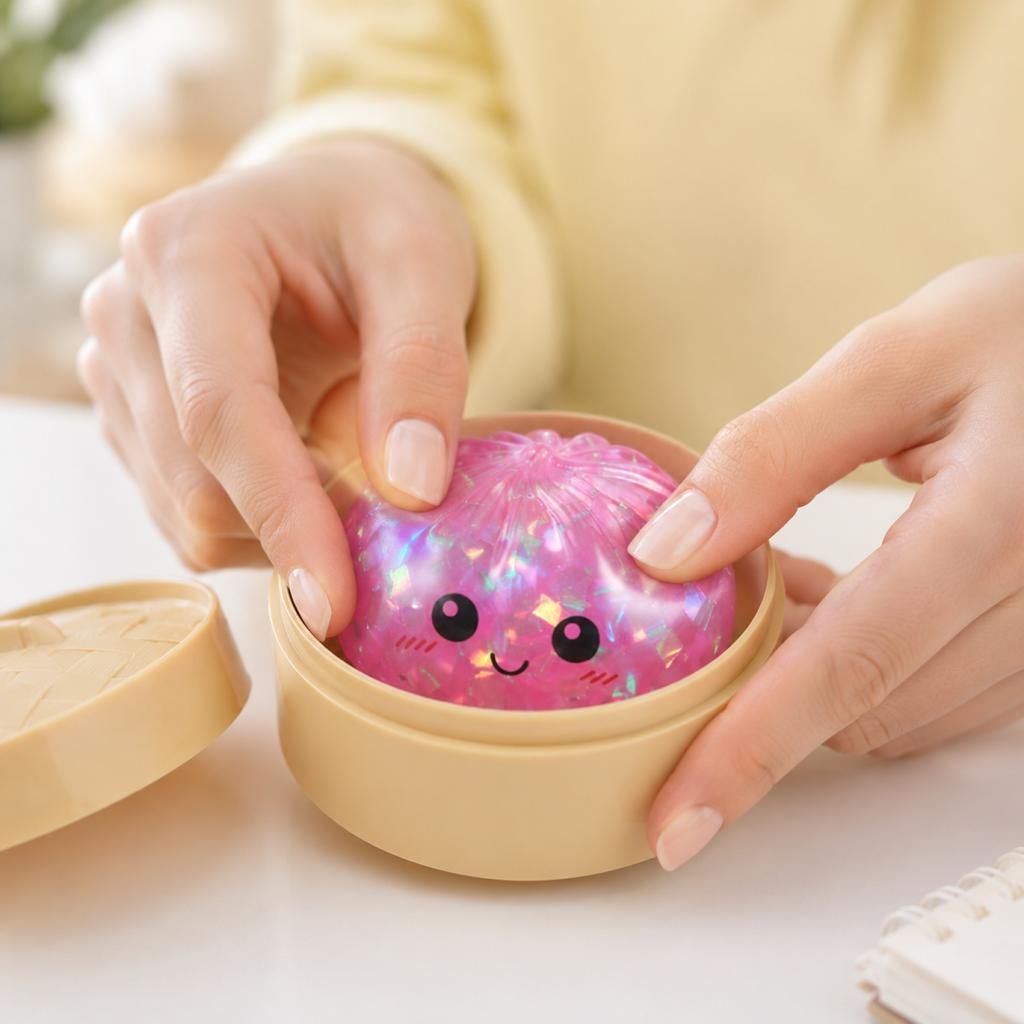 Squishy Bun Stress Relief Toy Slow Rising Soft Foam Squeeze Toy with Steamer Shape for Sensory and Anxiety Relief