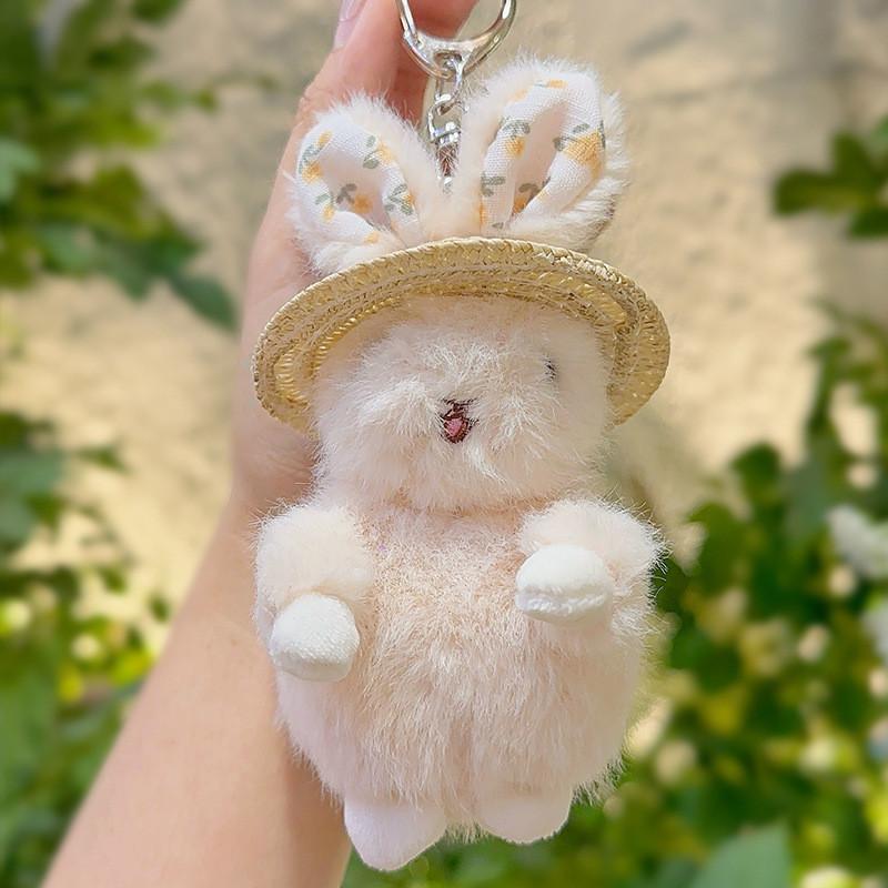 Jinnew Floral Pattern Plush Keychain With Bunny And Hat For Cute Gift Decor