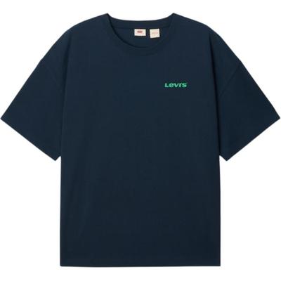 Levis Удобная Свободная Футболка с Принтом Букв Повседневная с Круглым Вырезом и Коротким Рукавом Мужские Футболки Темно-Синяя 002XG-0001