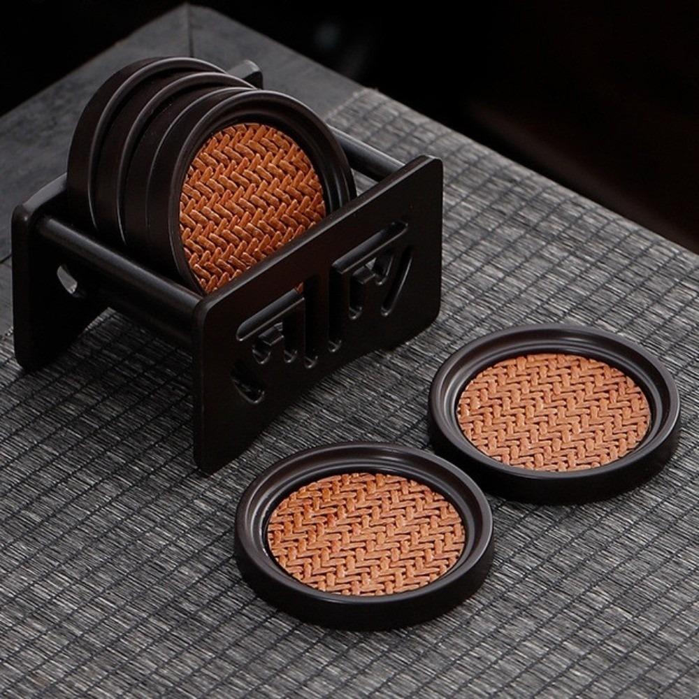 6pcs Chinese Style Rattan Tea Coaster Set Anti-scalding Tea Cup Holder  Tea Ceremony