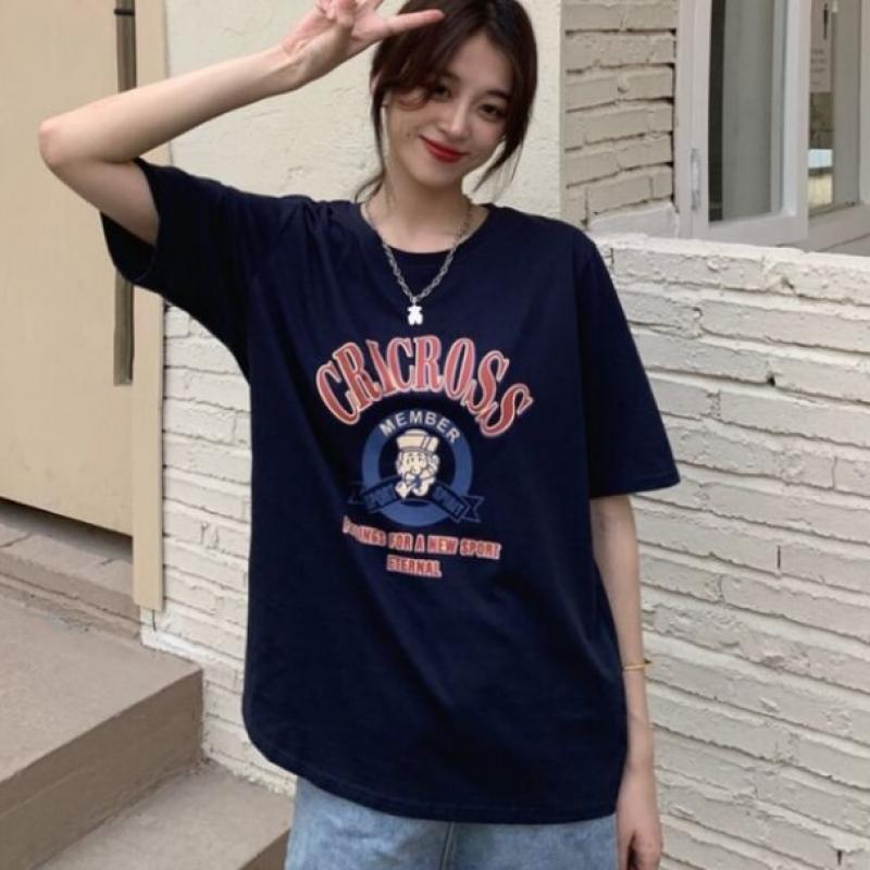 New Arrivals Open Run Women Casual PrinT Round Neck ShorT Sleeve T shirT
