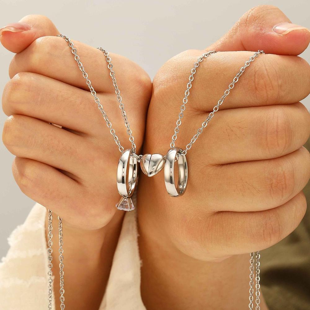 Новое ожерелье-подвеска с кольцом для пары в стиле INS, магнитное притяжение, шарм в форме сердца, цинковый сплав, цветное, цепочка на шею, подарки на День святого Валентина