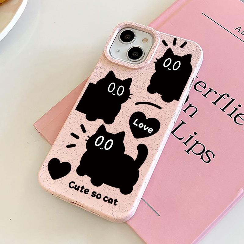 Чехол для телефона с изображением черного кота из мультфильма для iPhone 15, чехол для iPhone 13, 11, 12, 14, 16, Pro Max, XR, XS, 7, 8, Plus, SE, мягкий силиконовый чехол из пшеничной соломы