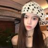 Linen Hollowed Out Beret Hat Breathable Spring Crochet Knitted Cap Lace Hollow Flower Hat  Party