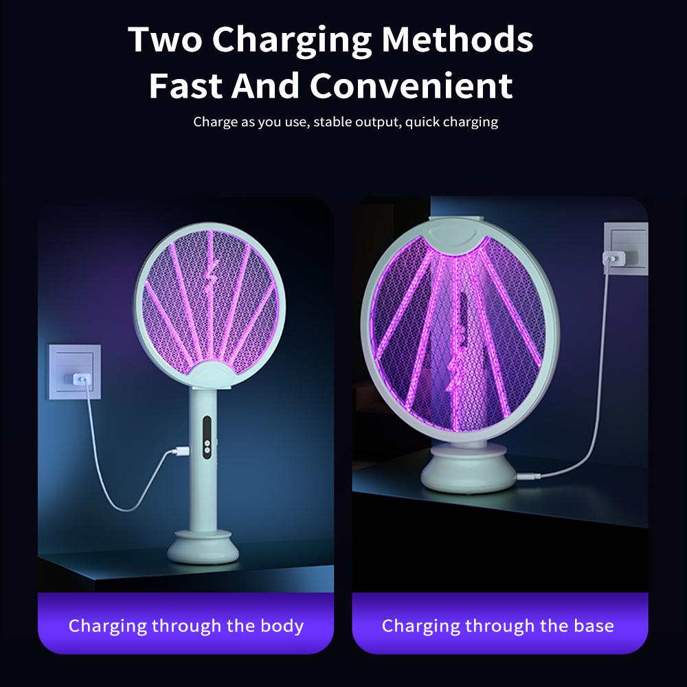 Электрическая мухобойка, интеллектуальная мухобойка 2 в 1 с подставкой для зарядки через USB, складная мухобойка