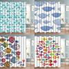 Colorful Cartoons Fish Shark Shower Curtains Ocean Life Children's Bathroom Home Decor Cloth Curtain Set Waterproof Bath Screens