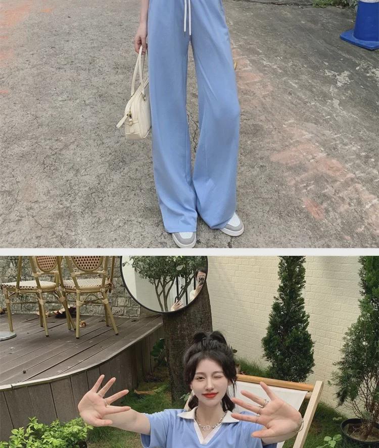 Женский летний спортивный повседневный костюм-двойка: Рубашка поло и брюки-драп