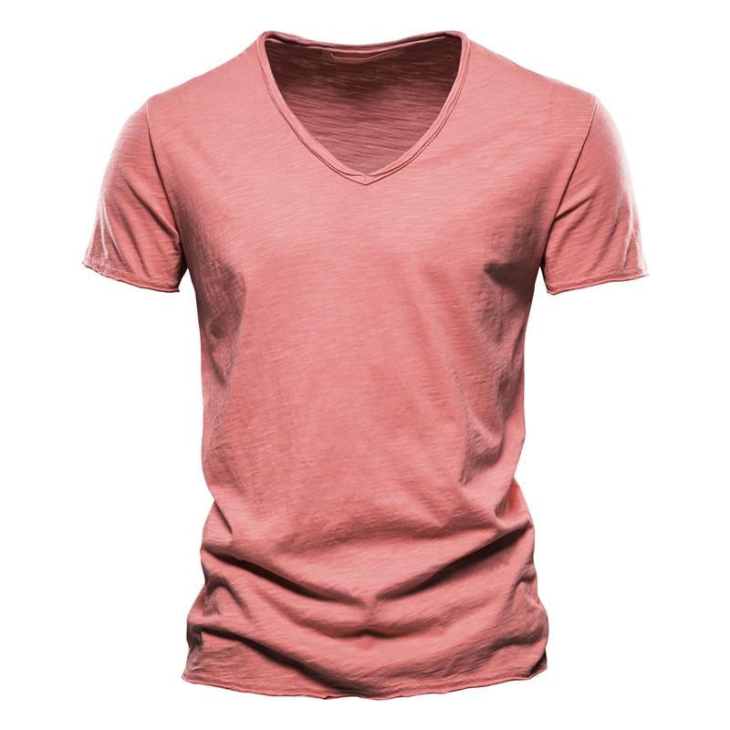 Summer 100% Cotton Elasticity T Shirt Men Casual Soft Fitness Shirt Men T Shirt Tops Tee Shirts V-Neck Short Sleeve Tshirt Men