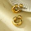 GEMCHIC Women's C-Shaped Hollow Tube Hoop Earrings with Ball Stud, Gold Plated Stainless Steel Geometric Jewelry