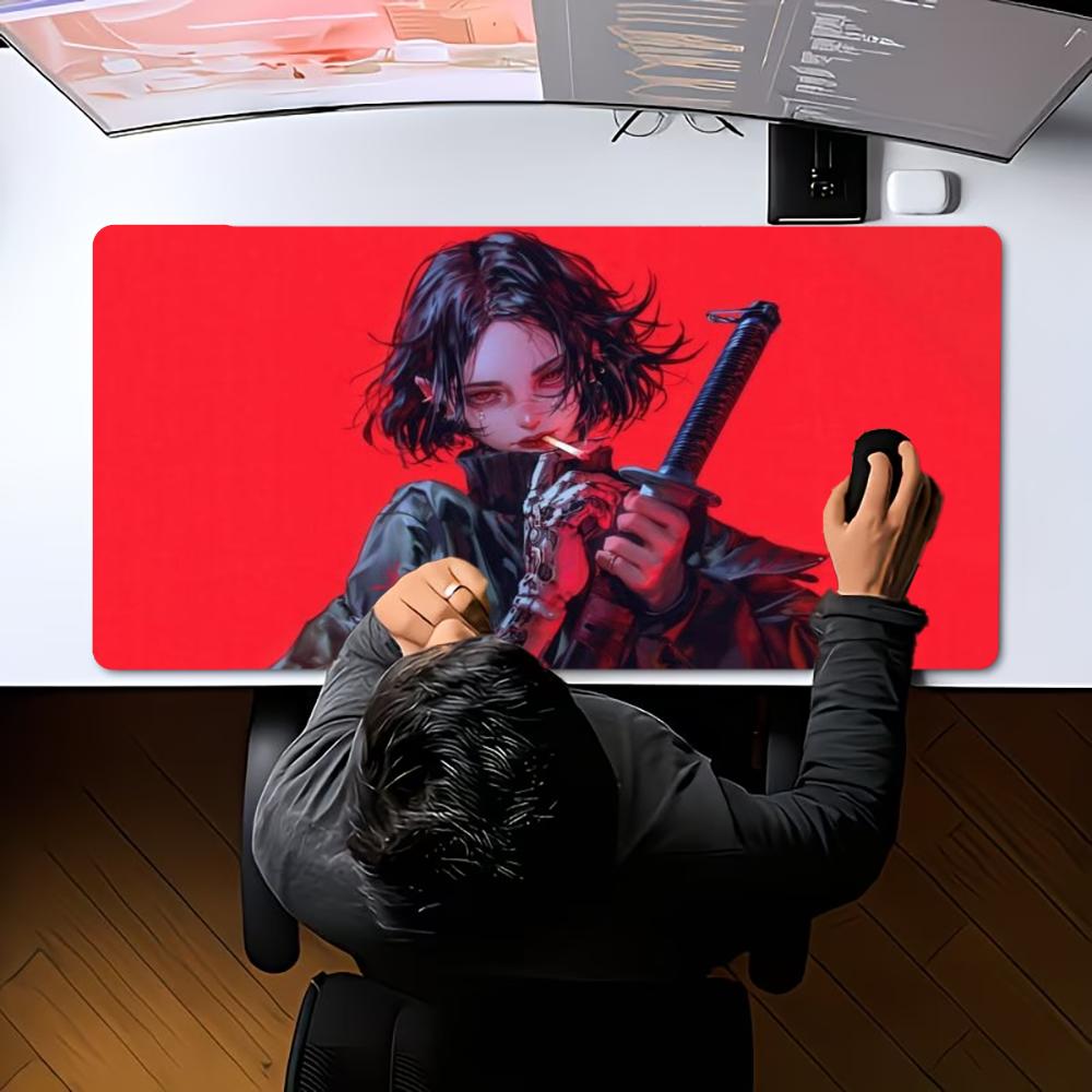 Anime Girl KON XXL Gaming Mouse Pad Red Black Dark Horror Manga Art Deskmat Non-Slip Rubber Keyboard Mat Large Table Mousepad