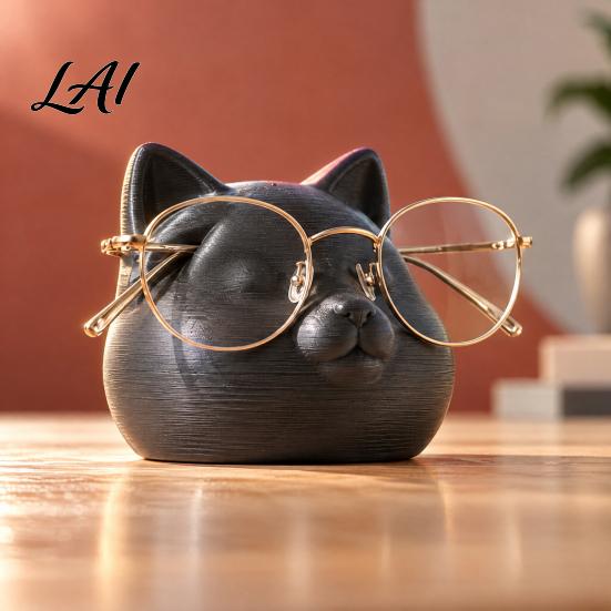 Anti Scratch Frame Holder Cat Glasses Holder 3D Printed Kitty Eyeglass Stand Cute Lover Birthday Present Desk Organizer for Spectacle Display,