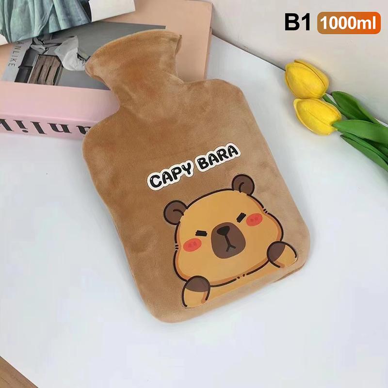300/500/1000 мл Милая мультяшная капибара Бутылка для горячей воды Наполнение водой Маленькая портативная Студенческая грелка для рук Милый мягкий теплый мешок для воды