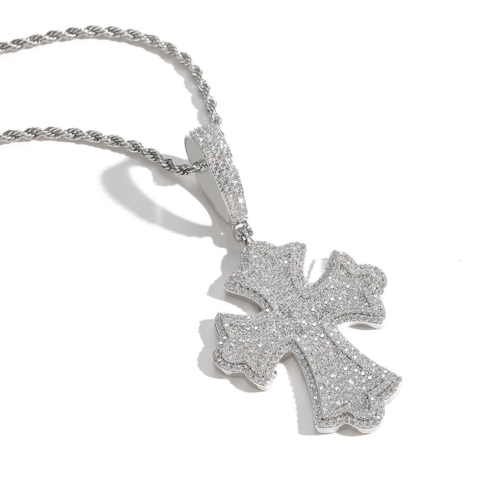 BESDZ0536 Bling Bling CZ Diamond Cross Pendant 18K Gold Plated Rapper Pendant Necklace with Zircon Main Material Brass Jewelry