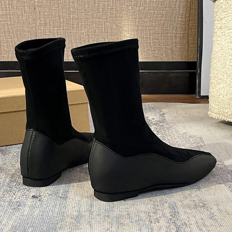 2024 Fashion Square Low Heel Ladies Elegant Slip On Long Boots Winter Pointy Women's Shoes Light and Comfortable