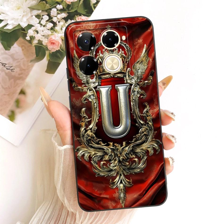For Infinix Note 40 Pro 4G 5G / Note 40 Pro+ / Note40 X6853 Feather Crown Initial Letter Phone Case Soft Silicone Covers Bumpers