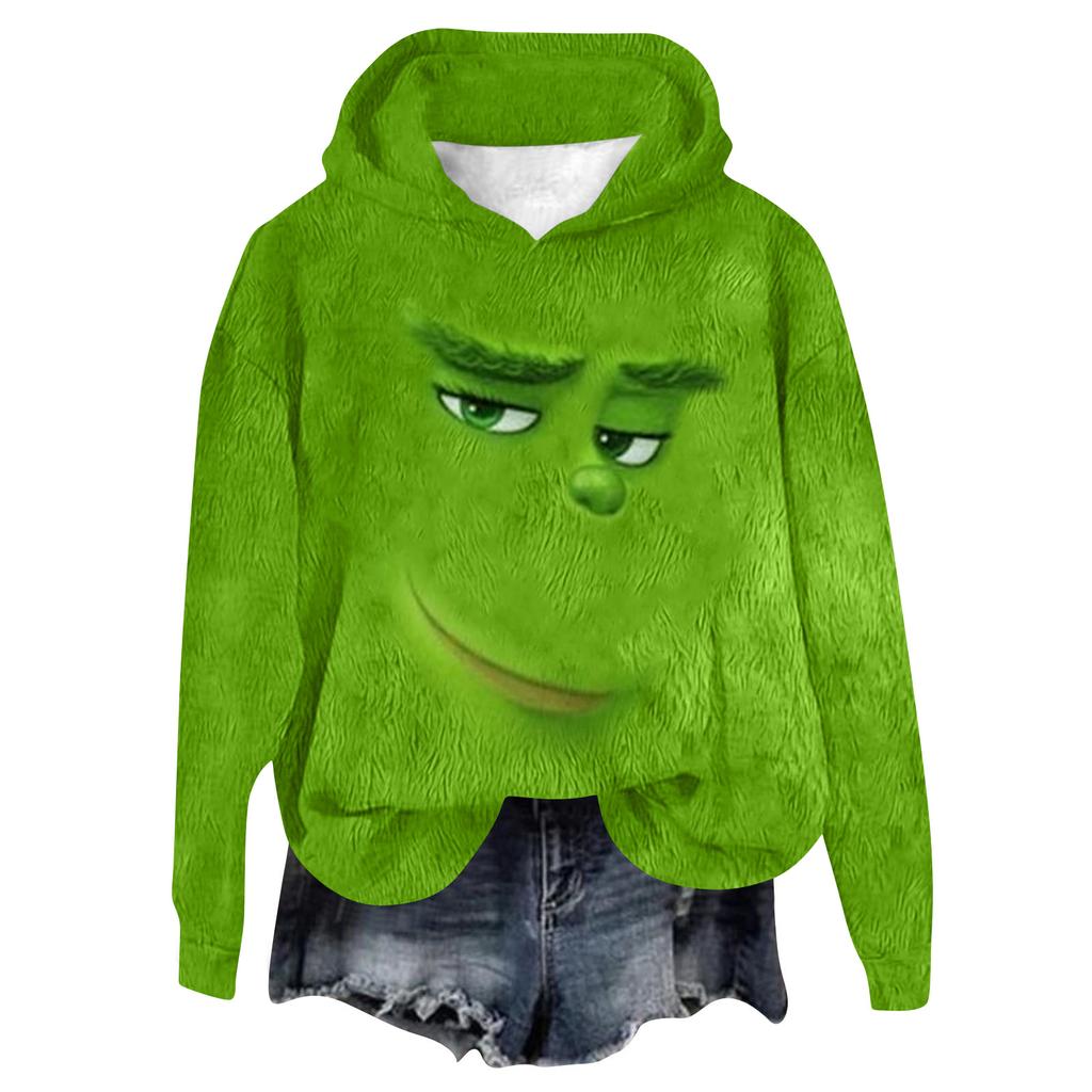 Women's Hooded Long Sleeve Christmas Printed Flannel Top Hooded Sweatshirt