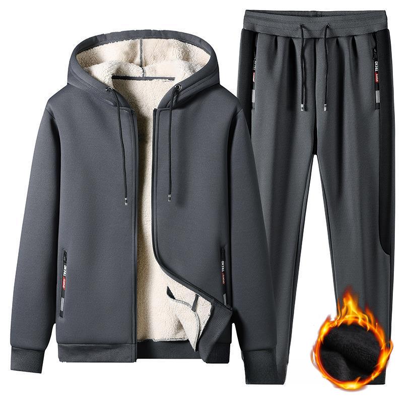 Зимняя куртка из утолщенного овечьего флиса с бархатом, повседневный спортивный костюм, мужская модная одежда, брюки, мужской костюм больших размеров