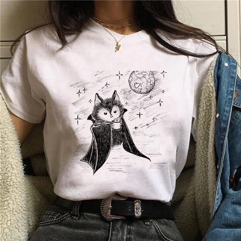 Забавная женская футболка с узором в стиле ретро, ​​модная женская трендовая повседневная одежда с милыми животными и короткими рукавами, базовая футболка с круглым вырезом и принтом